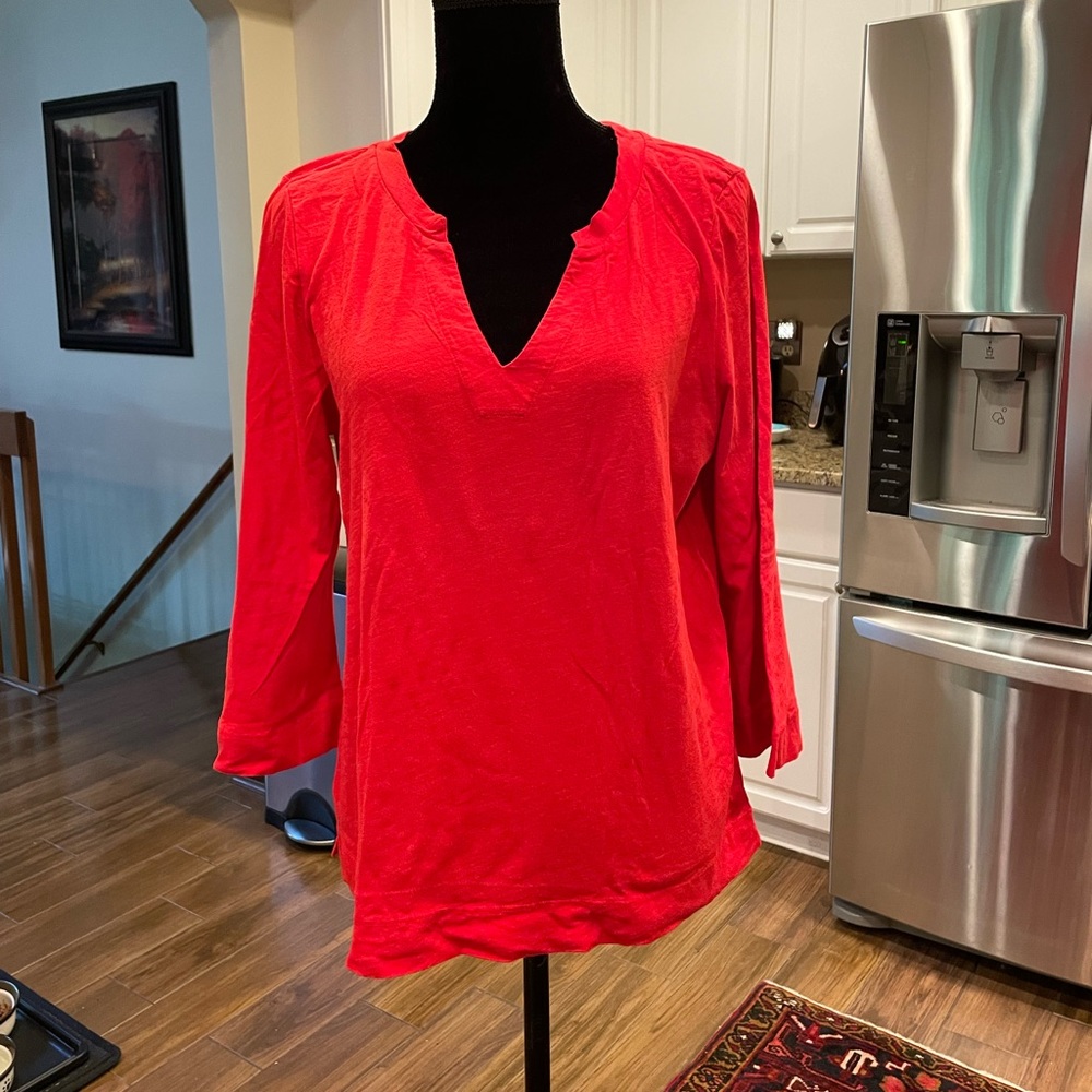Anthropologie Red V‑Neck Long Sleeve Top